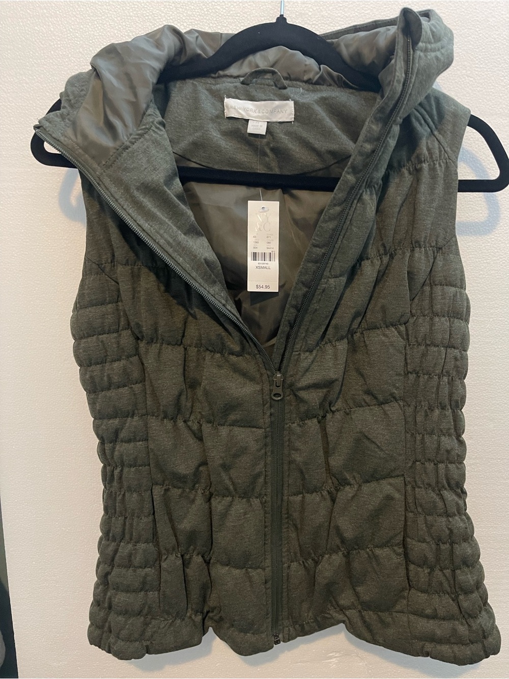 New York & Company Quilted Olive Hooded Vest